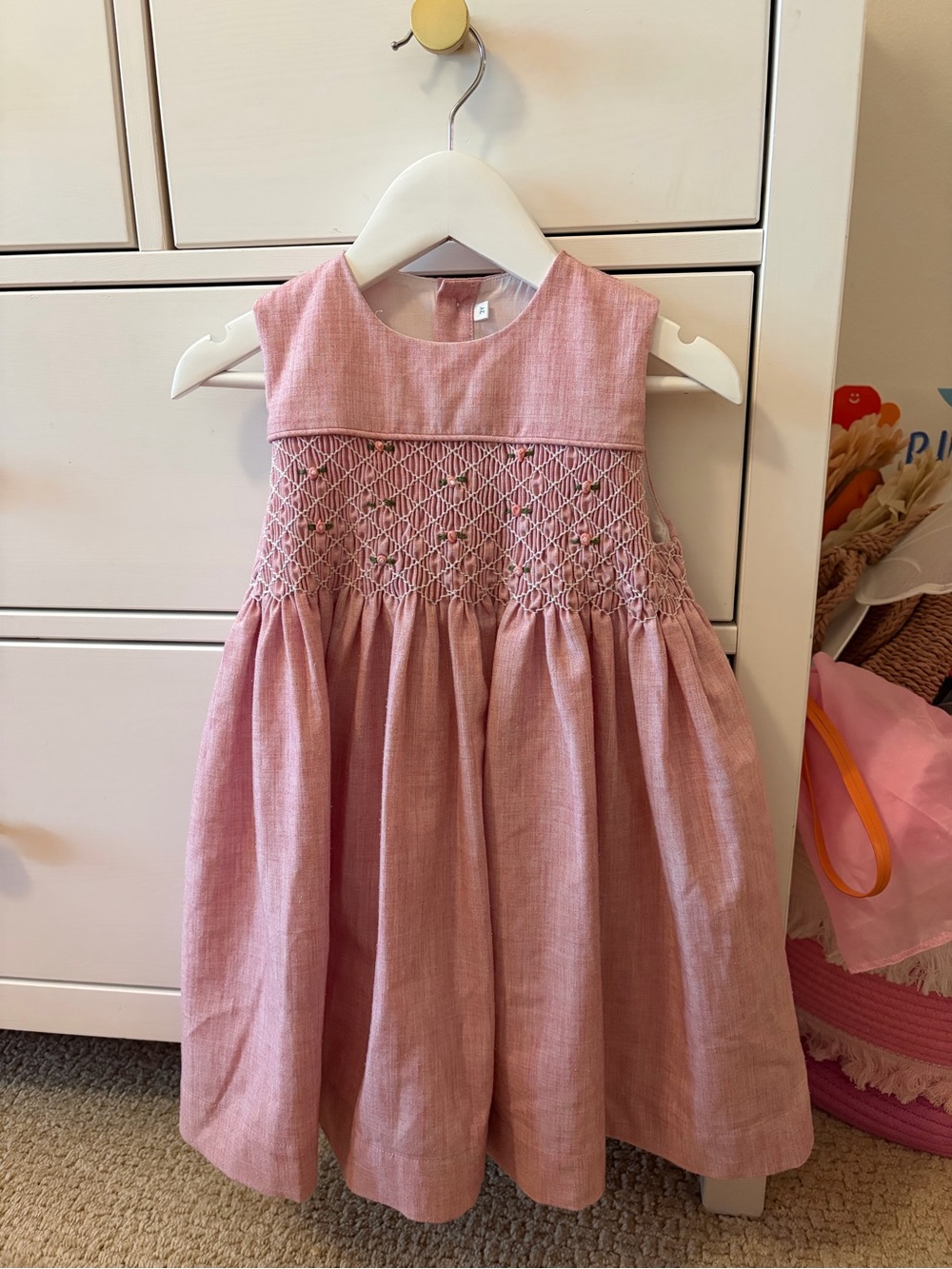 Girls Size 3T Dusty Rose Pink White Smocked Dress Preppy Classic